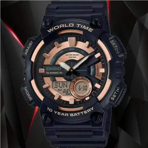 Casio AEQ-110W-1A3 Mens Black 100M World Time Digital Watch Analog Sports