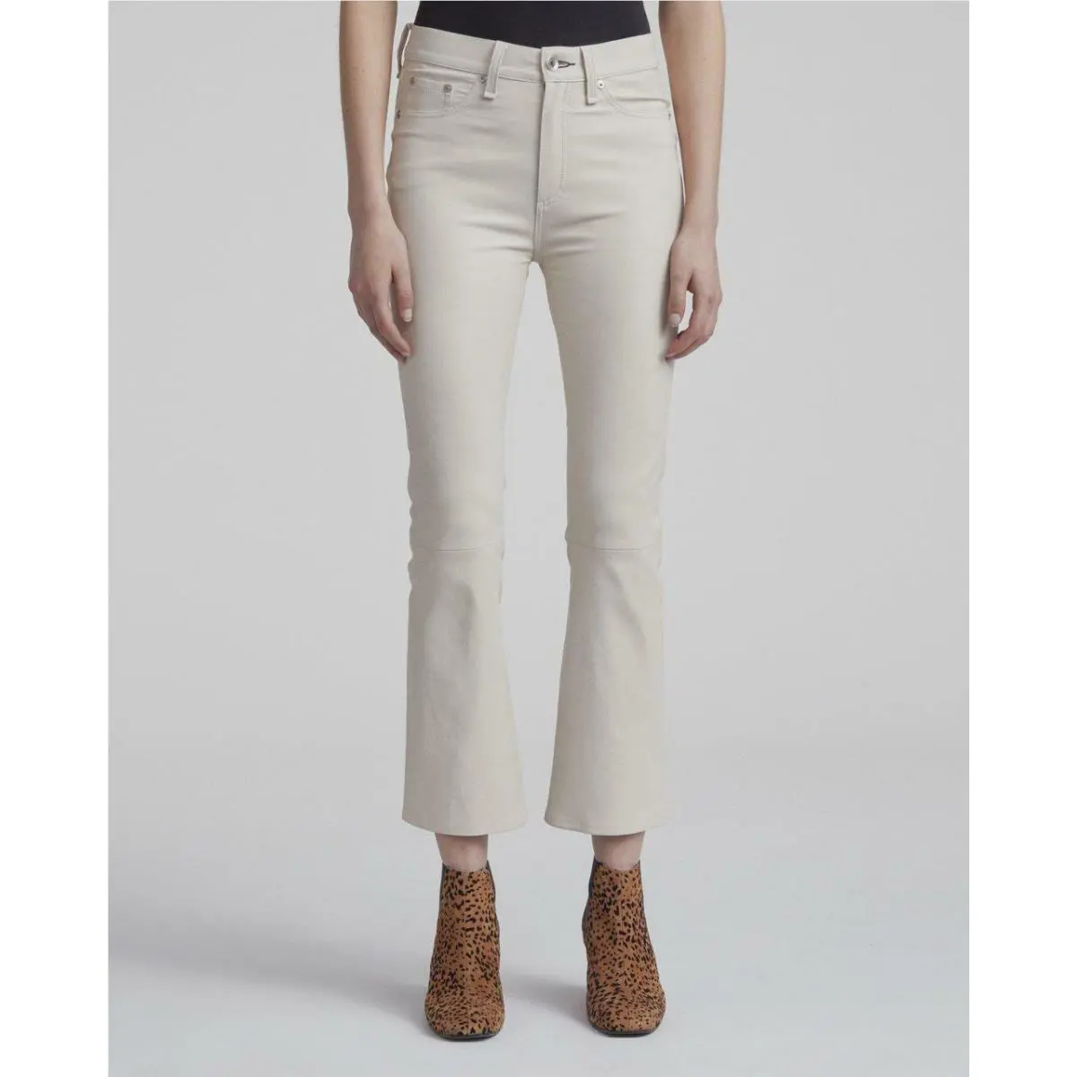 Rag Bone Pants Women sz 26 Ivory Cream Straight Leg Cropped Hana Leather
