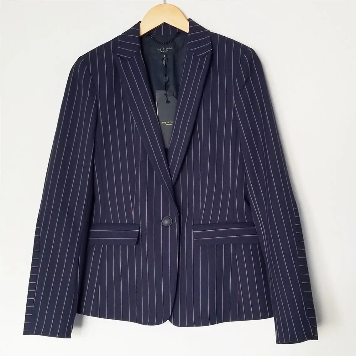 Rag Bone Navy Stripe Lexington Blazer Size 6 Pinstriped Quiet Luxury by Rag & Bone