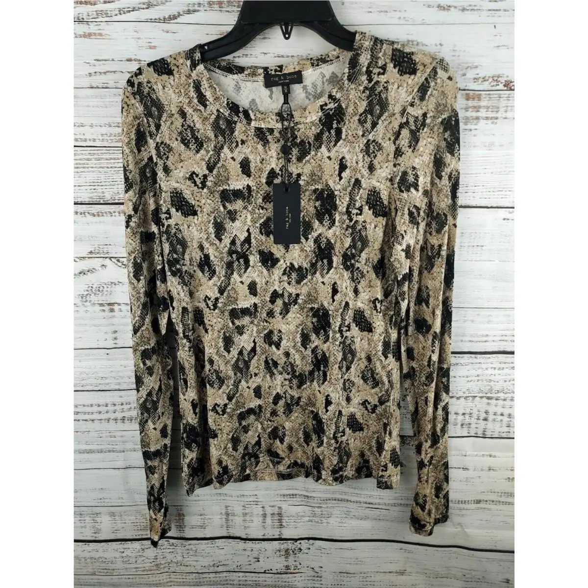 Rag Bone Top Woman Medium Brown Sabeen Slim Fit Long Sleeve Neutral Quiet Luxury