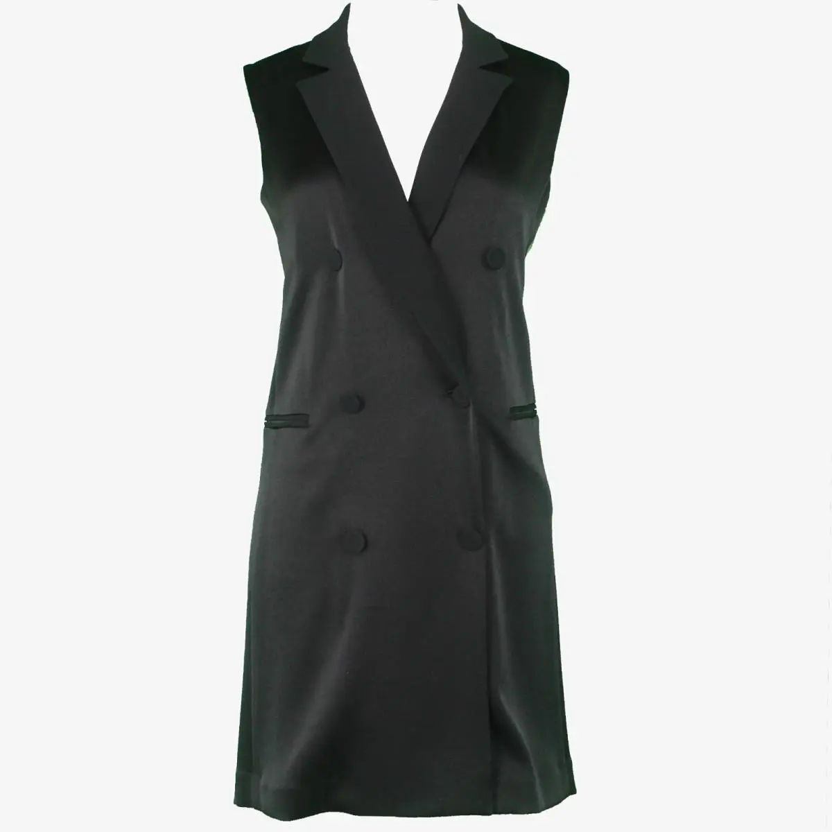 Rag Bone Sz 2 Black Double Breasted V Neck Triacetate Poly Woven Dress by Rag & Bone