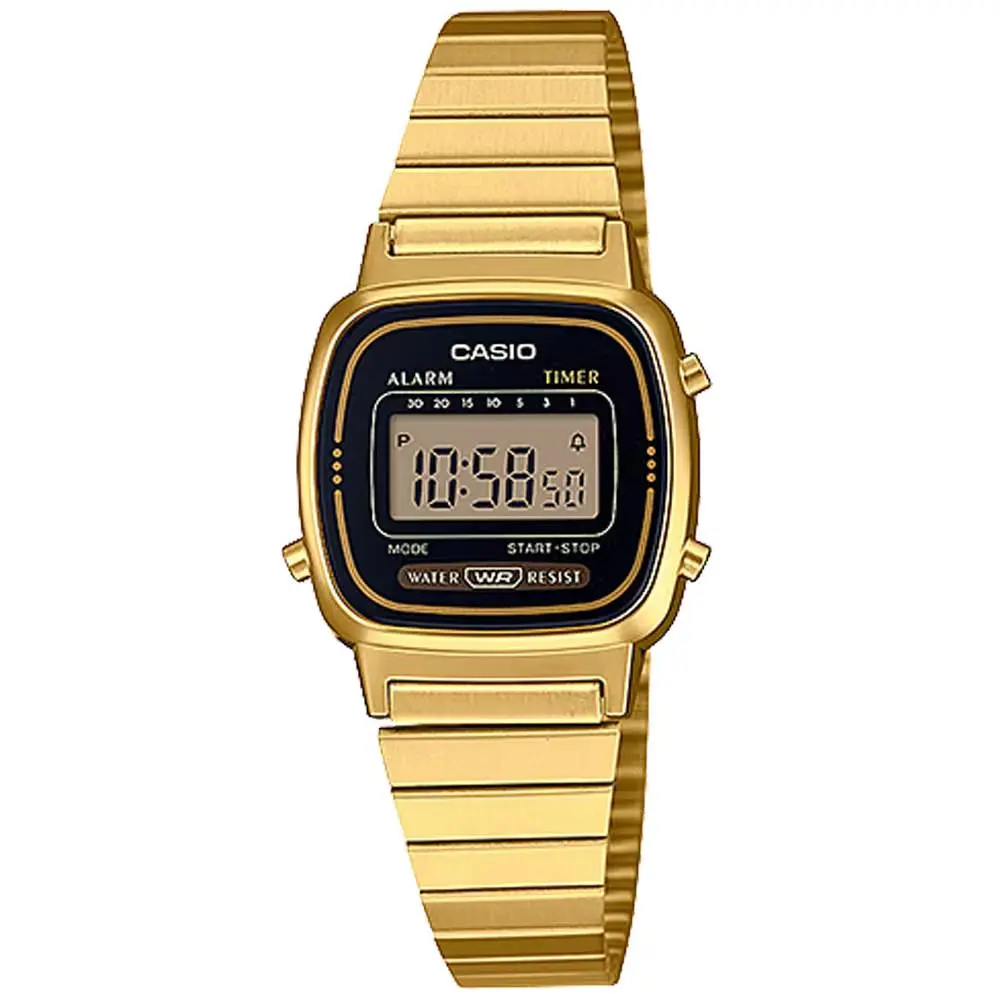 Casio LA670WGA-1. Ladies Digital Goldtone Watch Chronograph. Alarm - Band: Gold