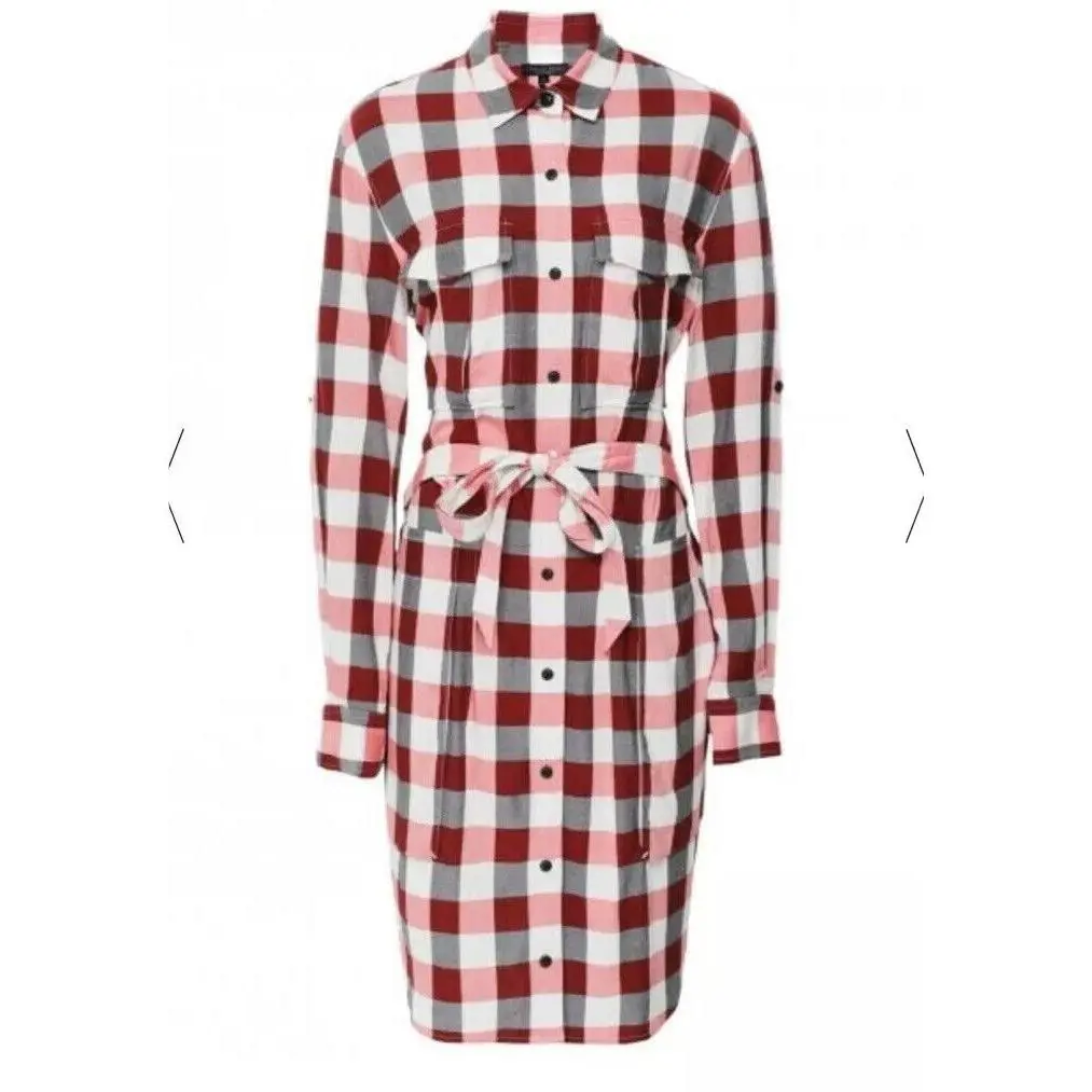 Rag and Bone Shirt Dress Red and Ivory Beck Dress Plaid Longsleeved Size XS