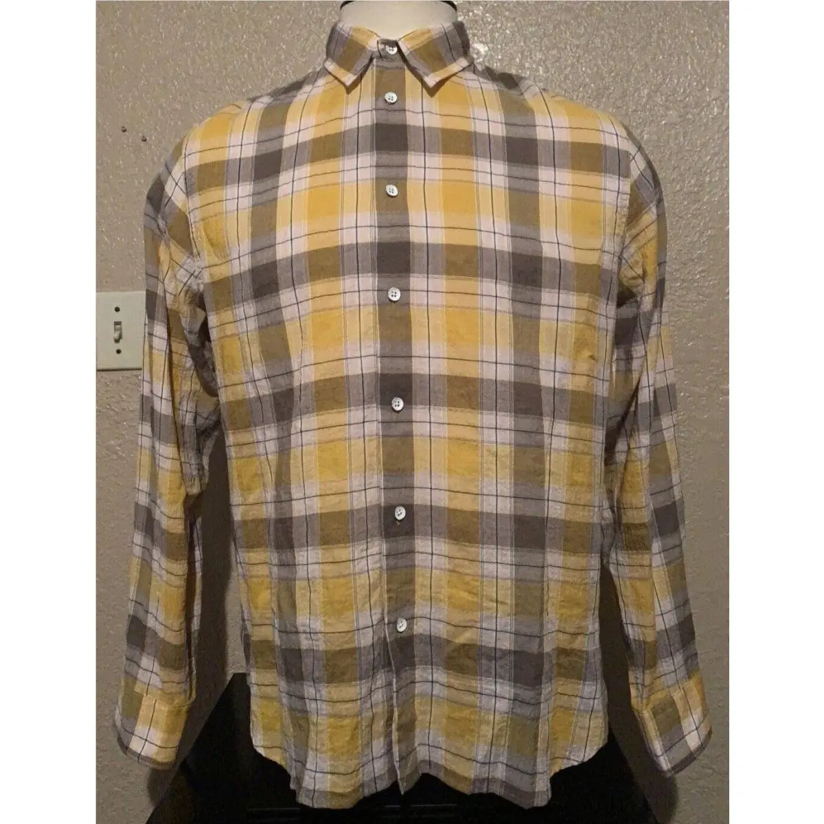 Rag Bone Men`s Medium Pink Plaid Beach Long Sleeve Shirt M Crinkled