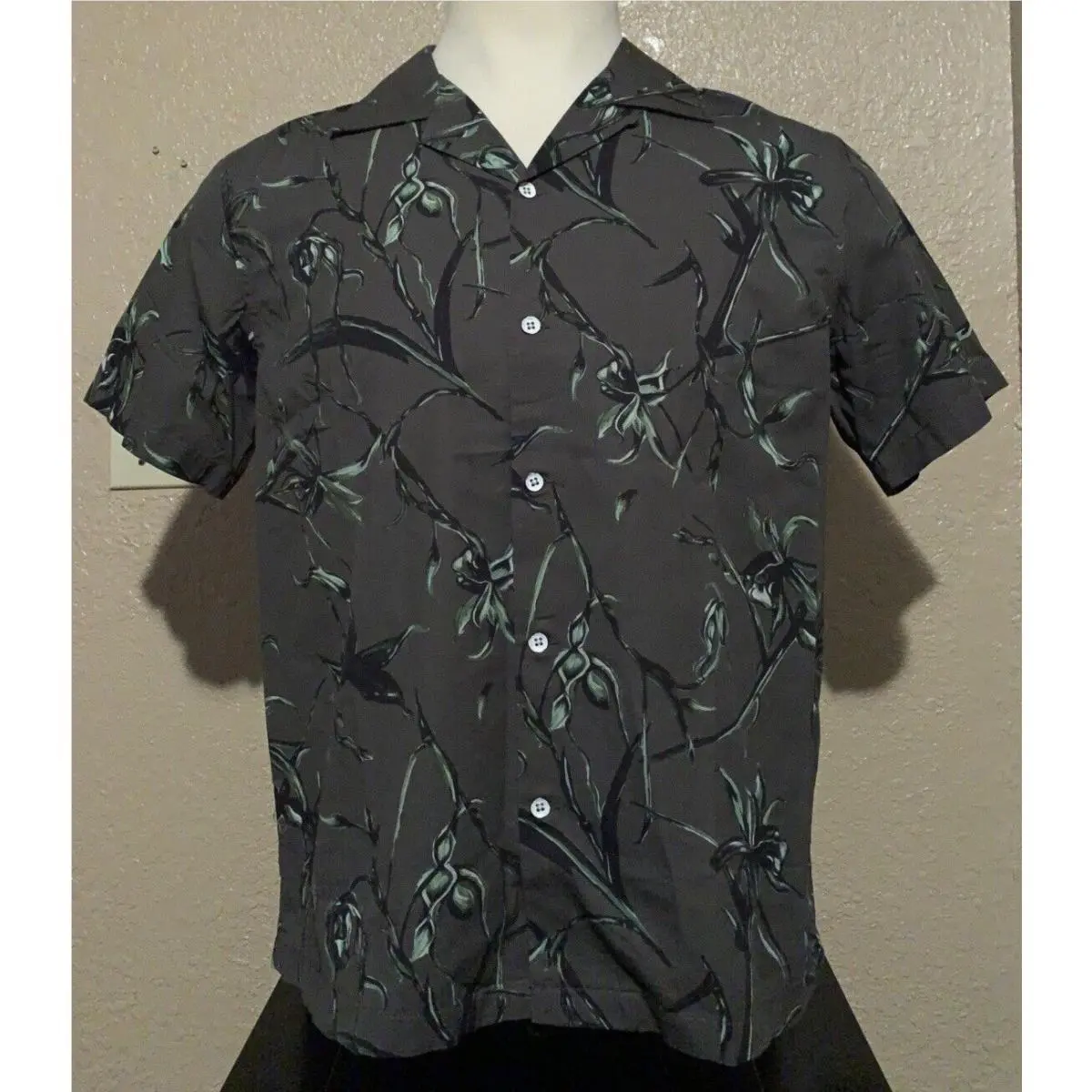 Rag Bone Men`s Size Small Army Floral Avery Print Hawaiian Camp Shirt S