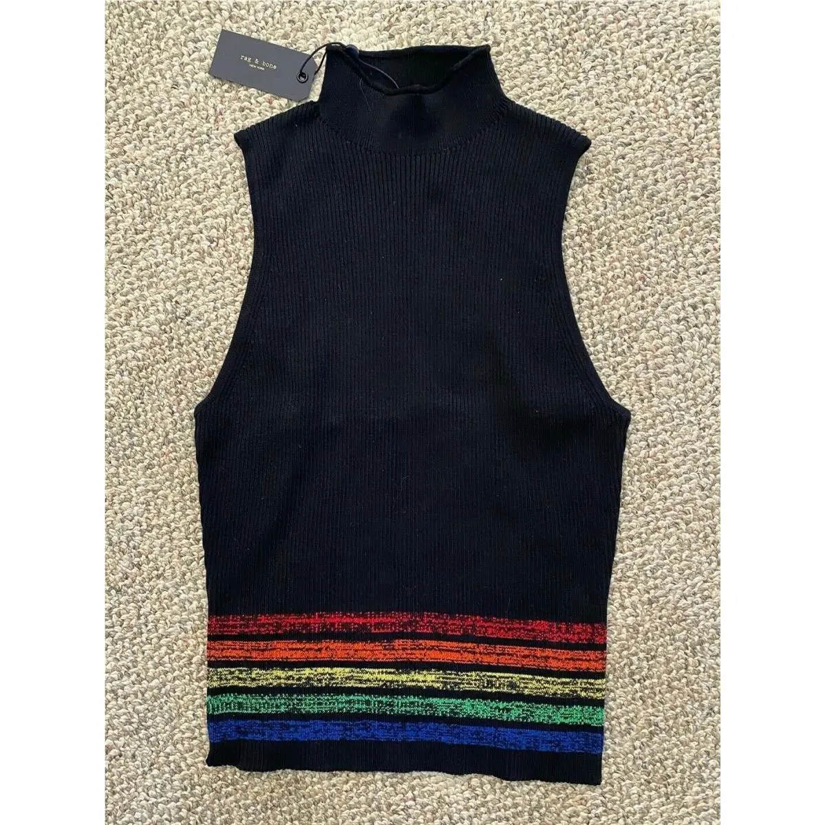 Womens Rag Bone Jamie Striped Rib Tank Top Sweater Black Size Large
