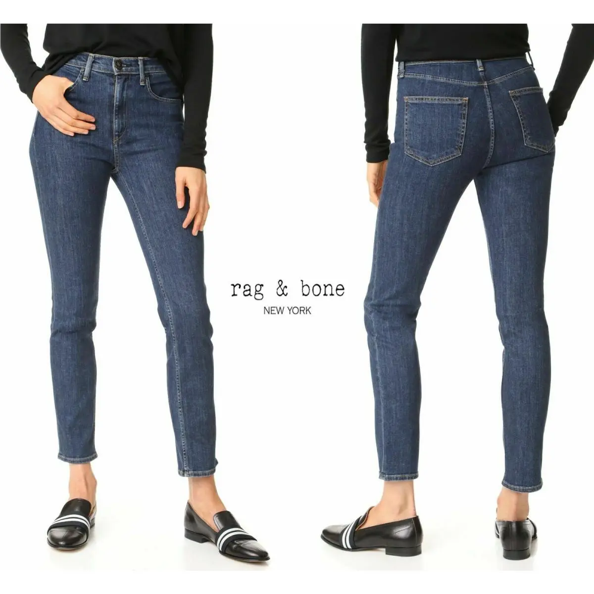 Rag Bone High Rise Cigarette Ankle Dark Paz Jeans SZ 24