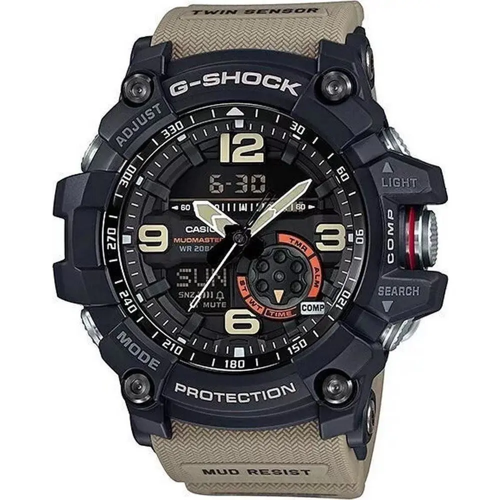 G-shock Gent`s Mudmaster Ana-digi Brown Resin Band Men`s Watch - GG10001A5 - Face: Black, Dial: Black, Band: Brown, Gray, White, Beige, Green