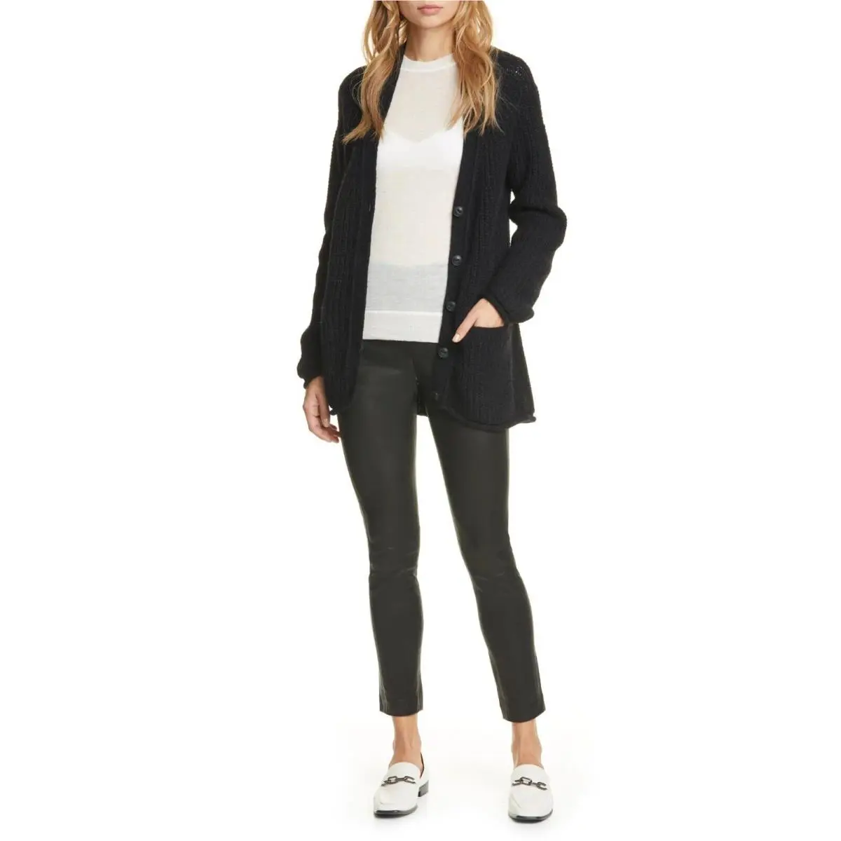 Rag Bone Simone Women`s Lamb Leather Ankle Crop Pants Leggings Black Size 00