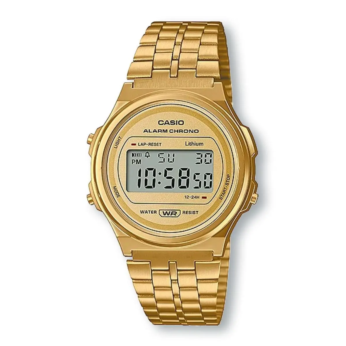 Casio A171WEG-9A Unisex Stainless Steel Gold Chrono Alarm Lcd