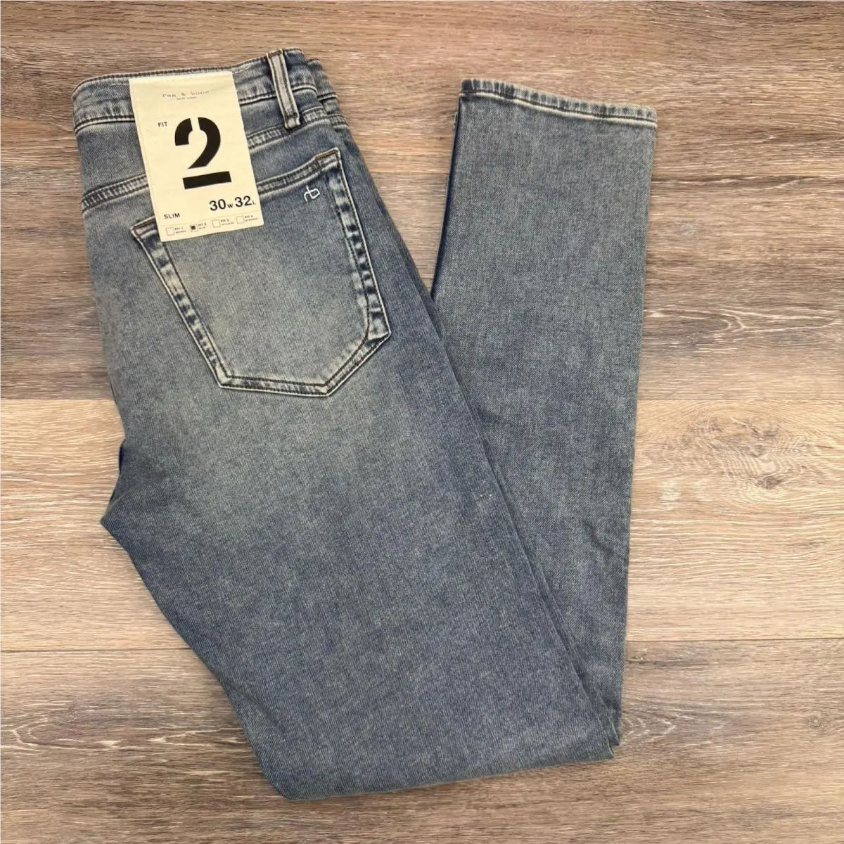 Rag Bone Fit 2 Slim Action Loopback Medium Blue Denim Jeans Mens 30x32 Ramsay