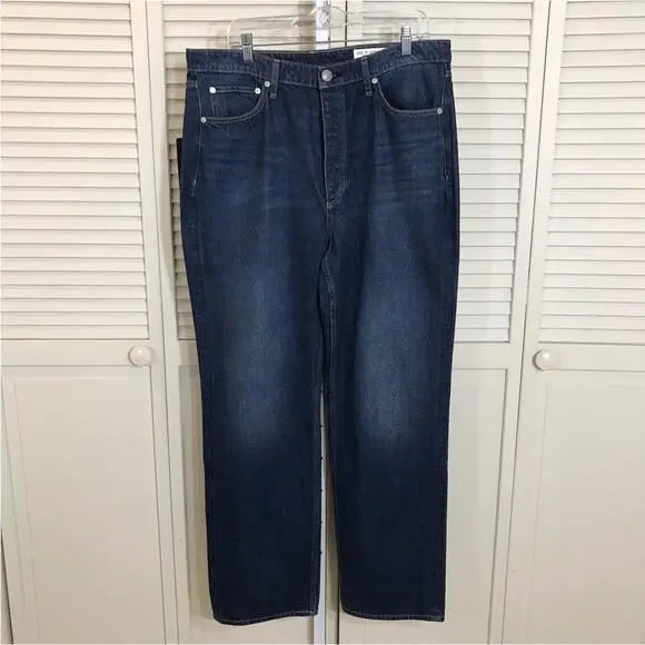 Rag Bone Women`s Alex High-rise Straight Stowe Blue Cotton Jeans Size 34 by Rag & Bone