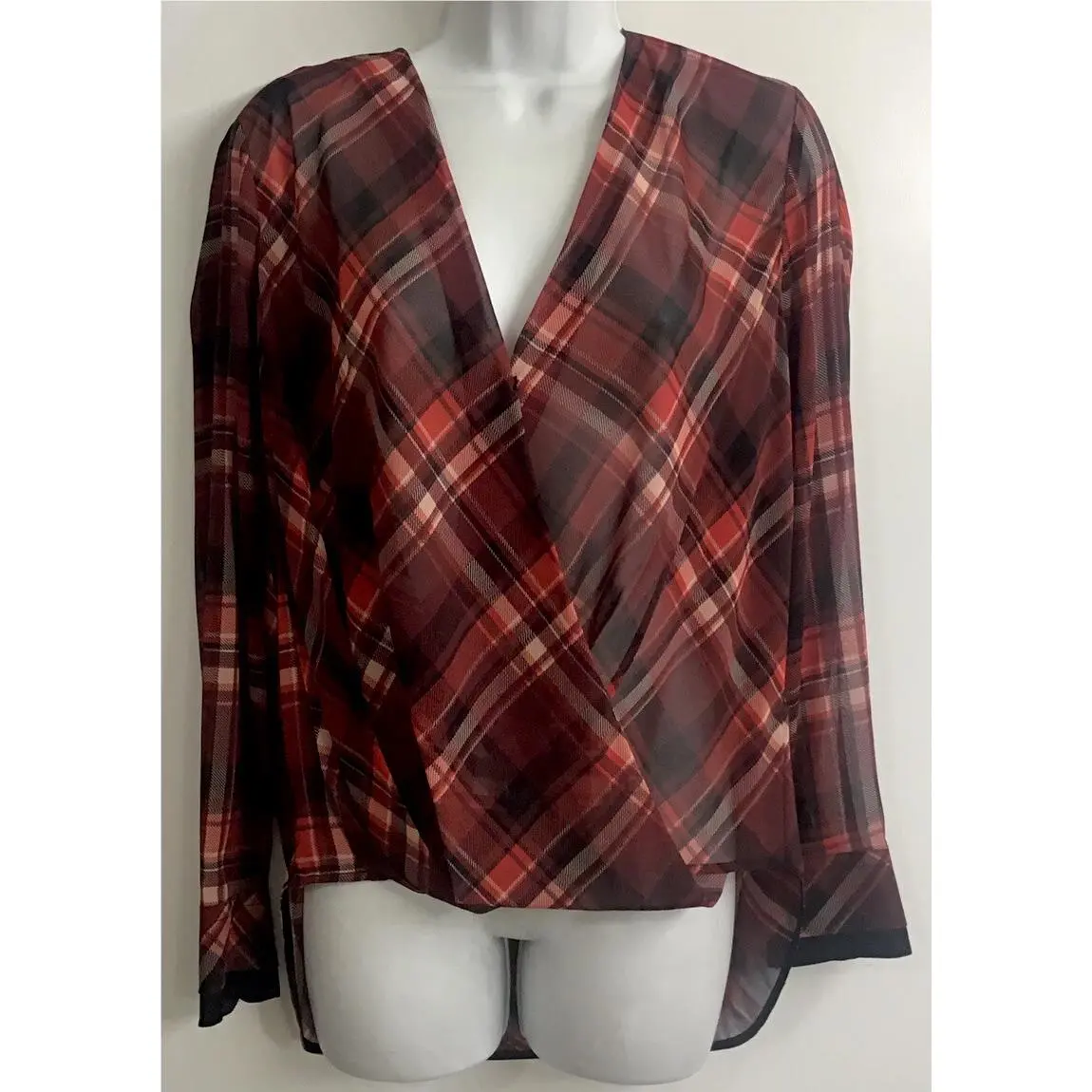 Rag and Bone Red Plaid Victor Blouse Long Sleeve Silk Size XS by Rag & Bone