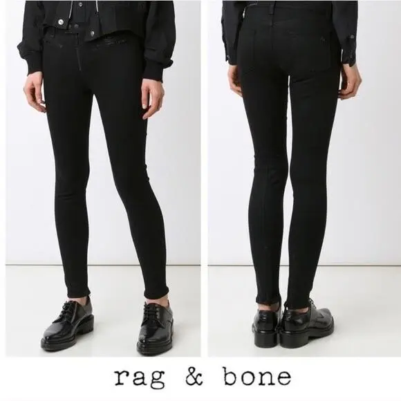 Rag Bone Ryder Skinny Jeans In Coated Black Size: 26