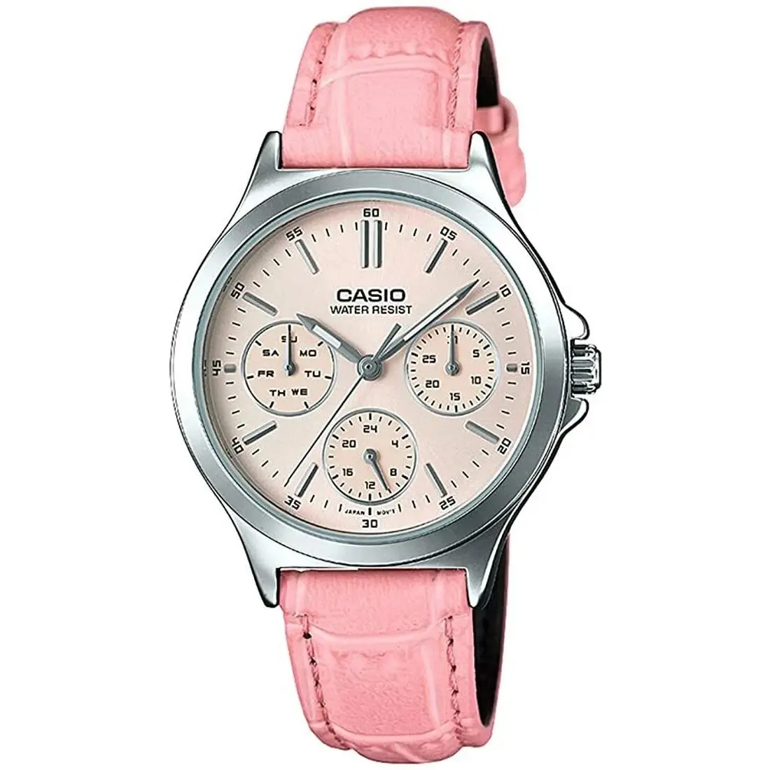 LTP-V300L-4A Women`s Silver Watch Pink Dial Pink Leather Band Multi-dial by Casio