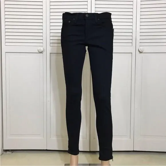 Rag Bone Zipper Tuxedo Skinny Black Jeans in Coal Size 28