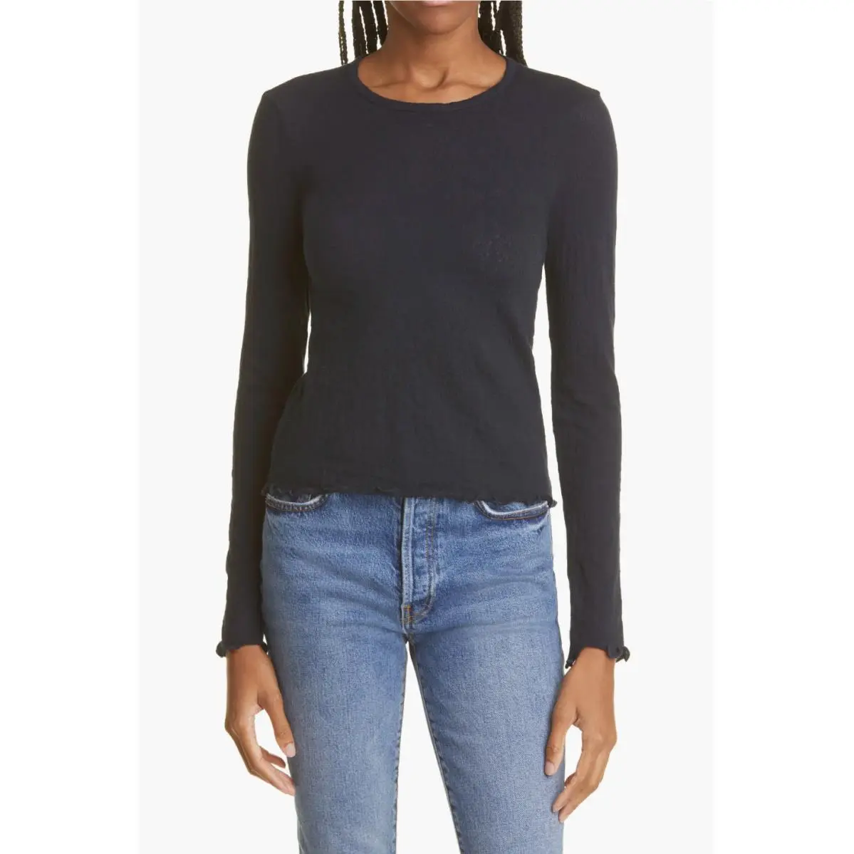 Rag Bone L73947 Gemma Jacquard Lettuce Edge Long Sleeve T-shirt Womens Size S by Rag & Bone