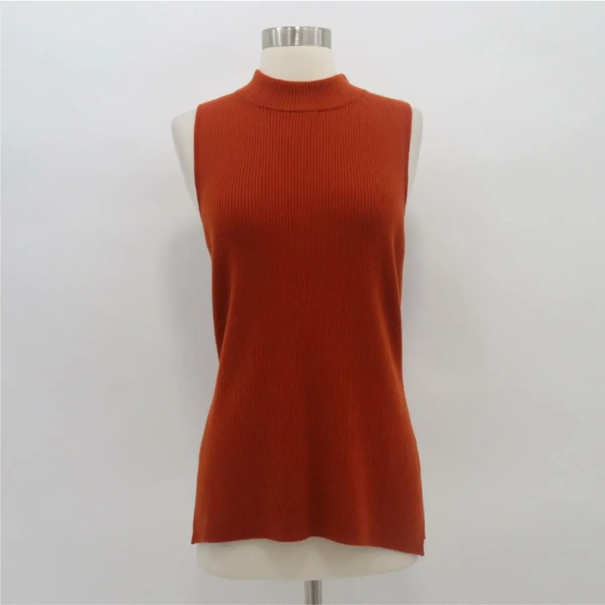 Rag Bone Pullover Shell Top Wool L Large Knit Sleeveless Mock Rust Orange by Rag & Bone