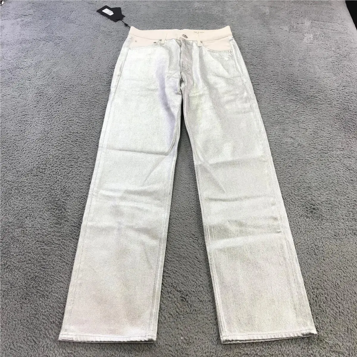 Rag Bone Jeans Womens 27 Harlow Mid Rise Straight Jeans Coated Silver Pants