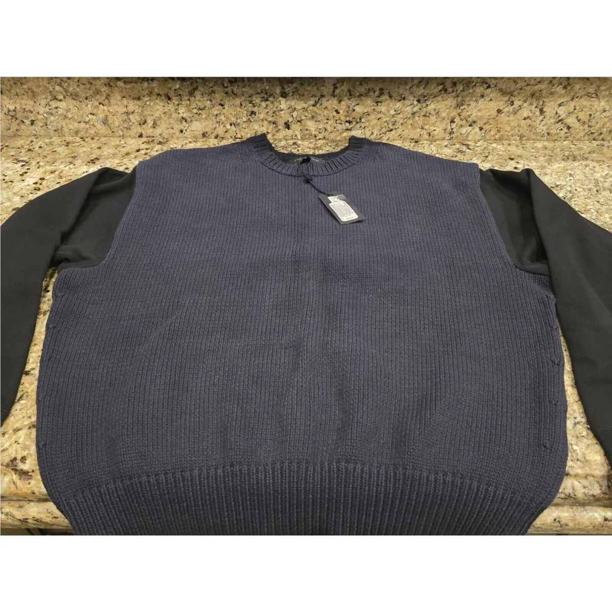 Rag and Bone Men`s Sweater Navy Blue / Black Size Large Cotton Nylon