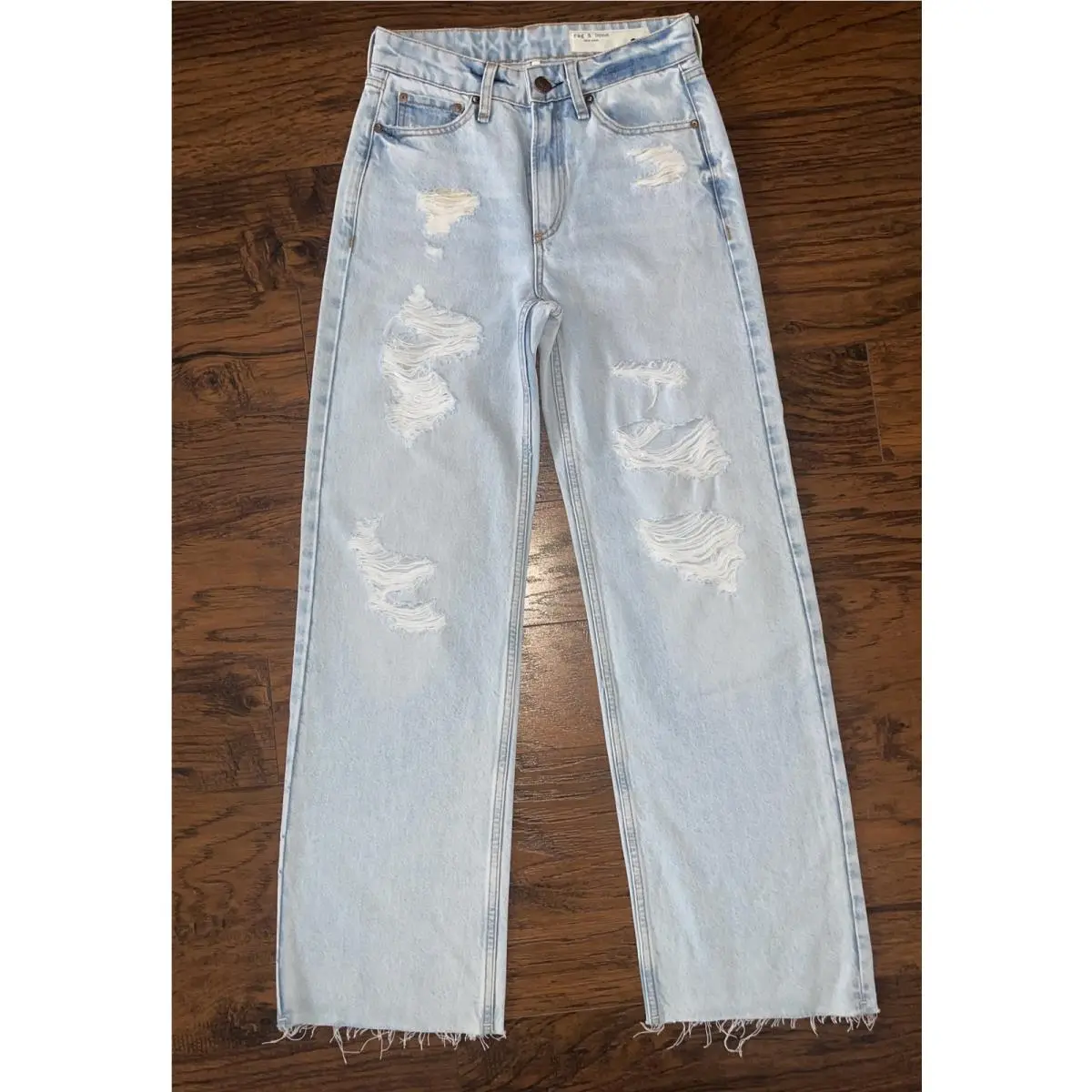 Rag Bone Logan Mid Rise Wide Leg Distressed Blue Jeans Size 28