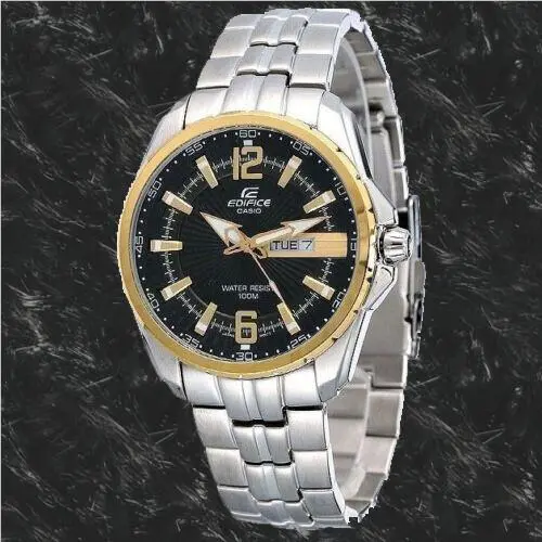 Casio EF131D-1A9 Mens Edifice Gold Analog 2 Tone Watch Stainless Steel Band 100M