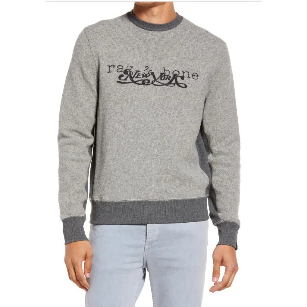 Rag Bone Reversible Wool Blend Logo Sweater in Heather Grey Size L by Rag & Bone