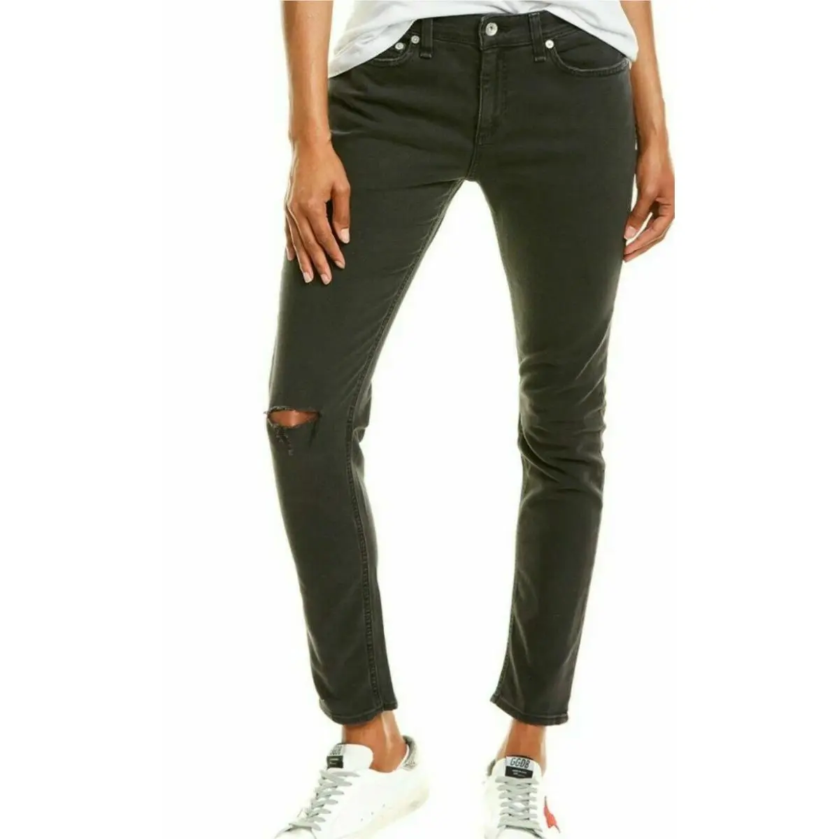 Black Rag Bone Wythe with Holes Cate Mid Rise Skinny Jeans Size 24 by Rag & Bone