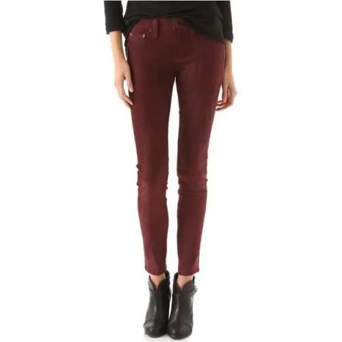 Rag Bone Suede Leather Leggings Pants Port Wine Skinny Stretch Size 26