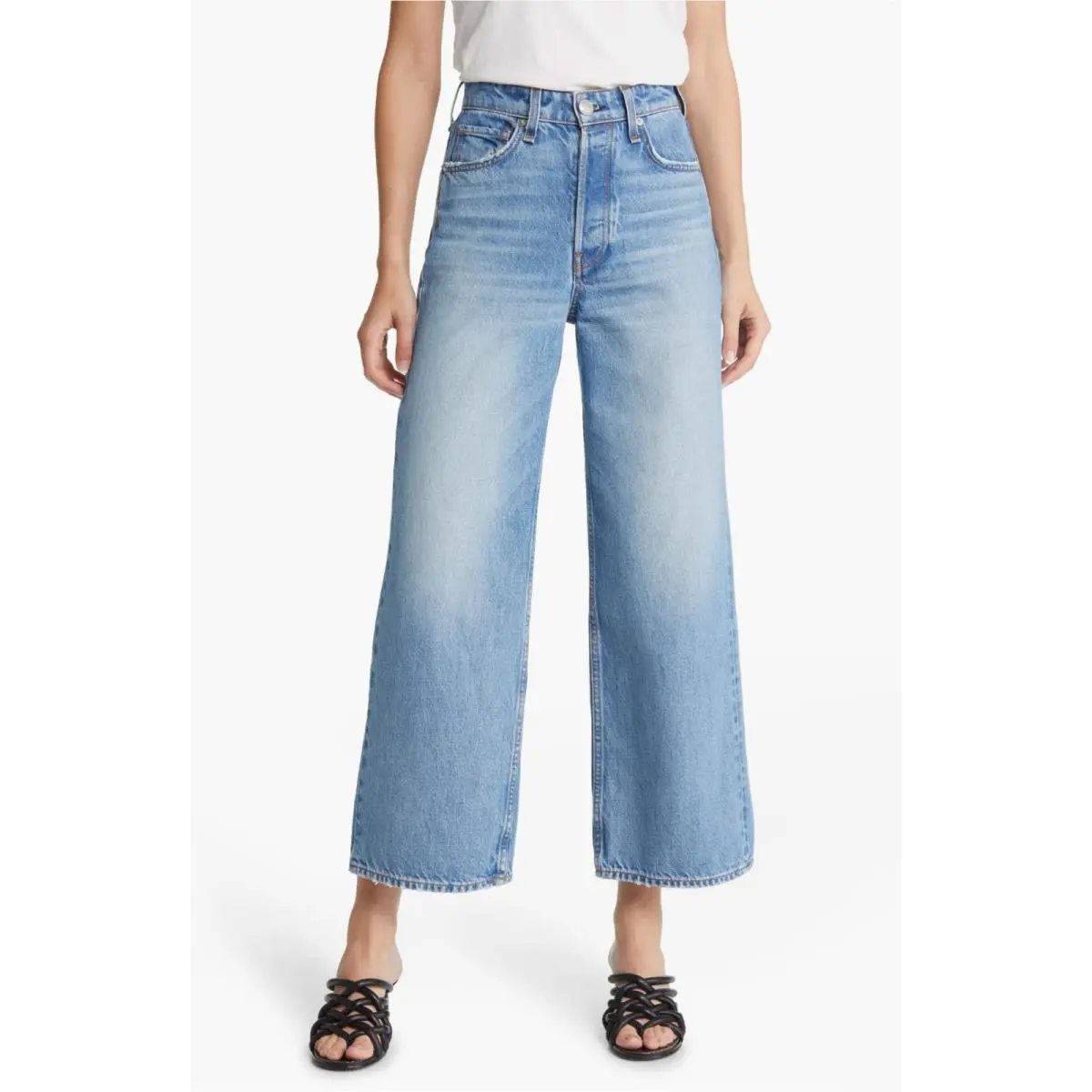 Rag Bone L79001 Maya Blue High Waist Wide Leg Ankle Jeans Size 28 by Rag & Bone