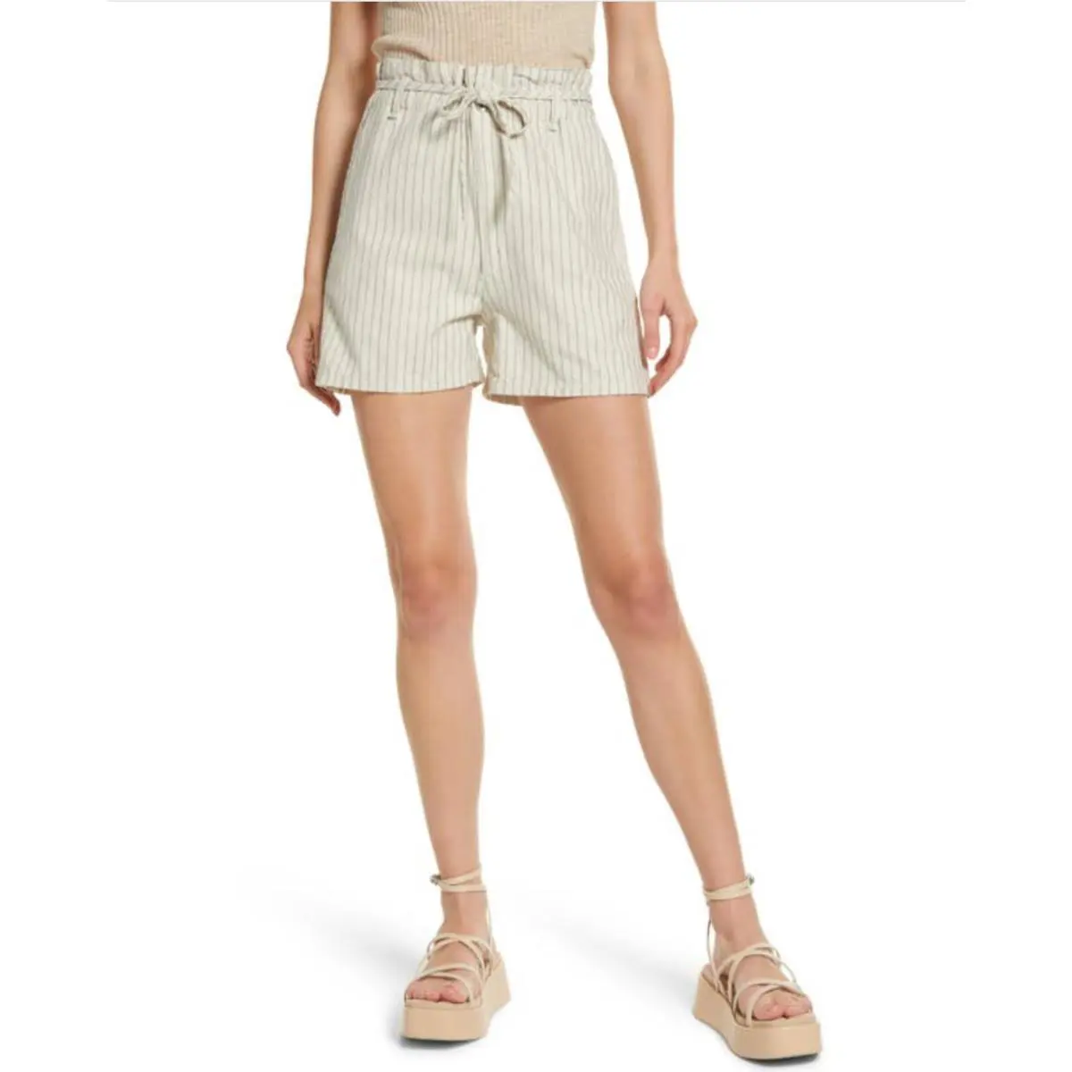 Rag Bone Women Paperbag Shorts Natural Stripe Size 26
