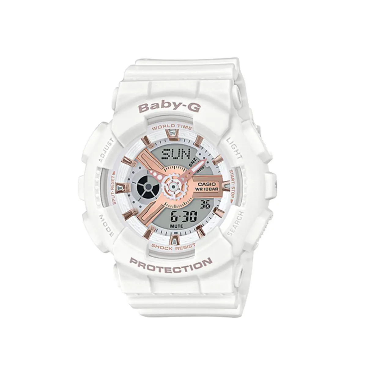 Casio Baby-g BA110RG-7A White Analog-digital Quartz Wrist Women Watch Lmm - Dial: Gray, Band: White, Bezel: White