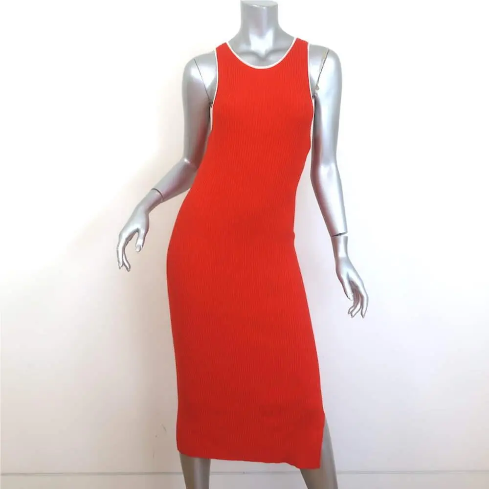 Rag Bone Kishi Seamless Tank Dress Orange Flame Ribbed Knit Size Medium by Rag & Bone