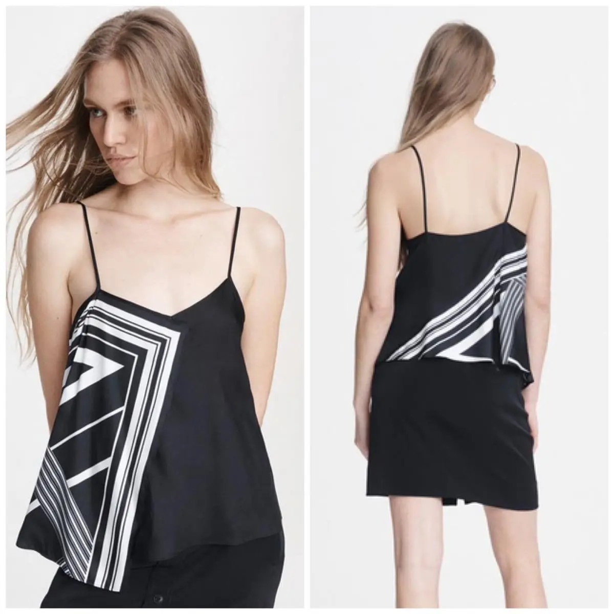 Rag Bone Isadora Silk Cami In Black /white Size: 6