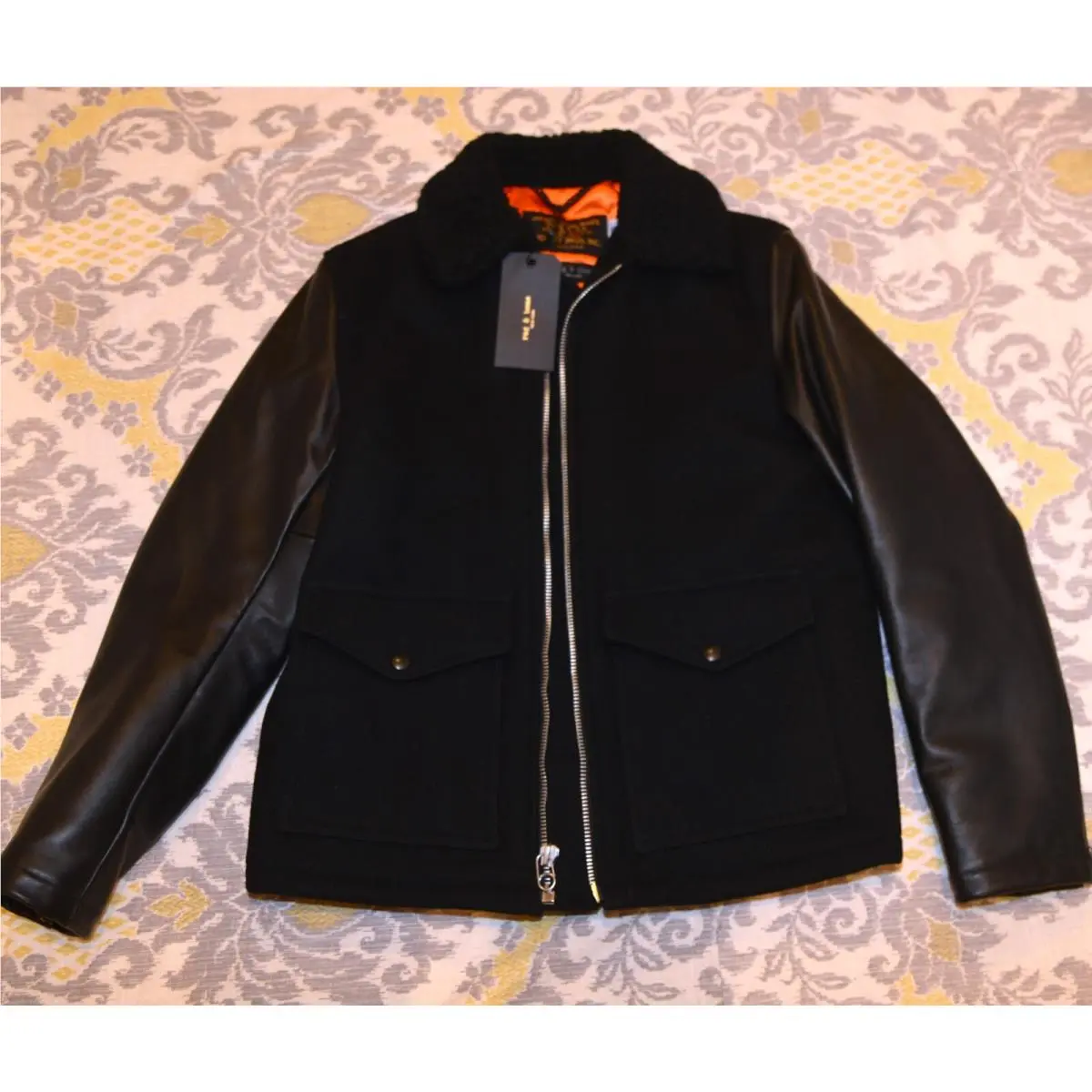 Rag Bone Black Schott Deck Leather Wool Biker Jacket Size S P Small