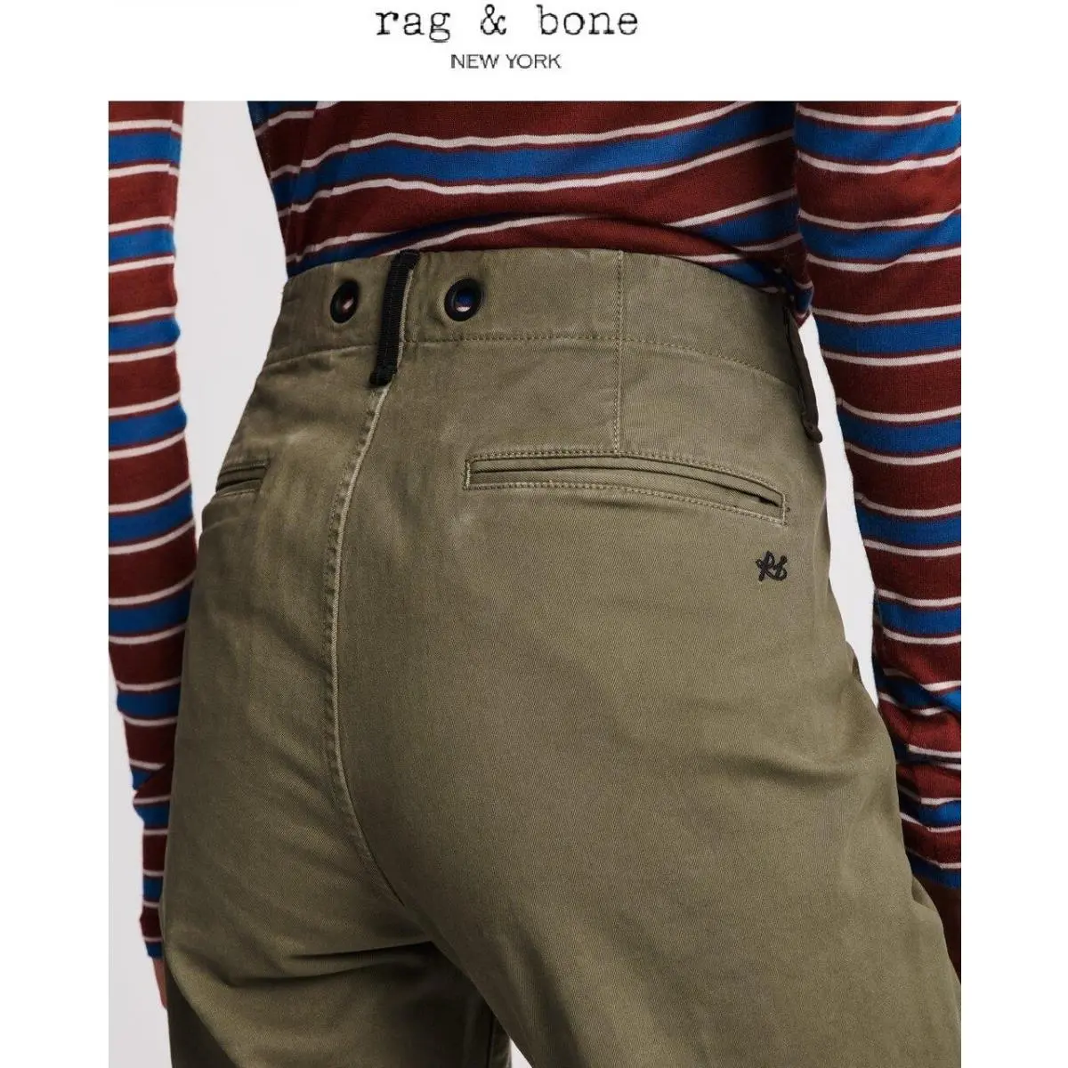 Rag Bone Pants Women sz 27 Olive Khaki Buckley Chino Straight Leg Cropped by Rag & Bone