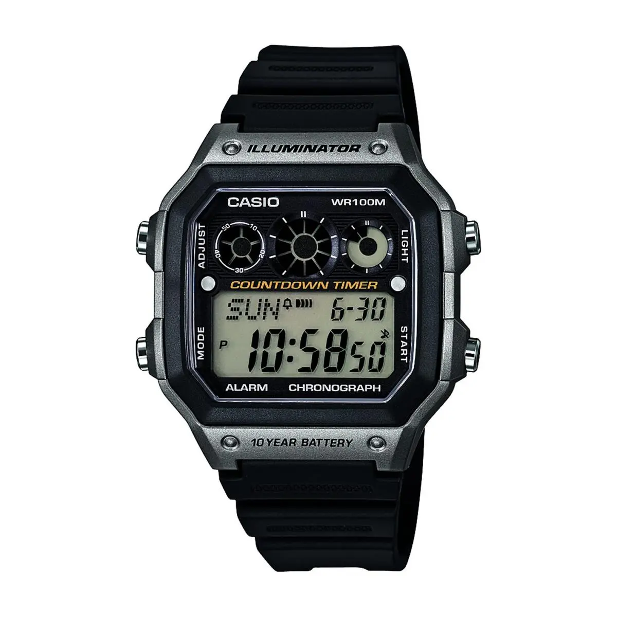 Casio Men`s AE-1300WH-8AVCF Illuminator Digital Display Quartz Black Watch - Black, Dial: Gray, Band: Black