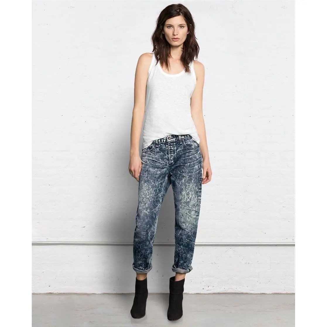 SZ 26 Rag Bone Jeans Marilyn HI Rise Rigid Crop Boyfriend Acid Wash Blue by Rag & Bone