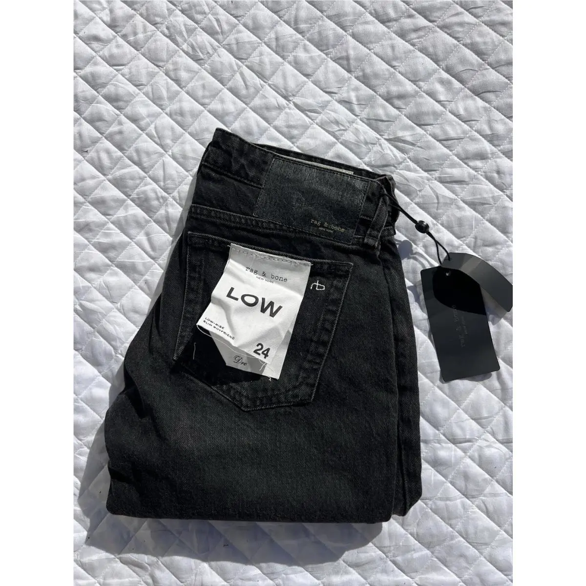 Rag Bone Jeans Women`s 24x27 Black Dre Highland Low Rise Slim Boyfriend Jeans