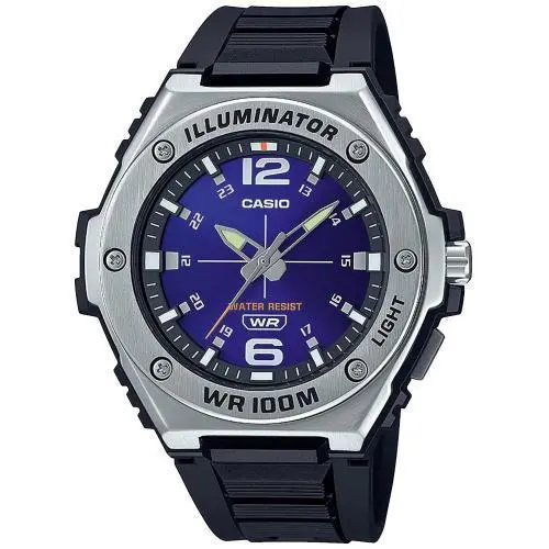 Casio Men`s Heavy Duty Analog Stainless Steel Resin Black Watch MWA-100H-2AVCF - Black, Dial: Blue, Band: Black
