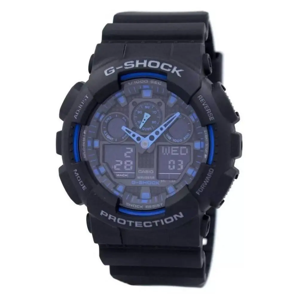 Casio G-shock World Time Alarm Luminous Date Display GA-100-1A2 Men`s Watch