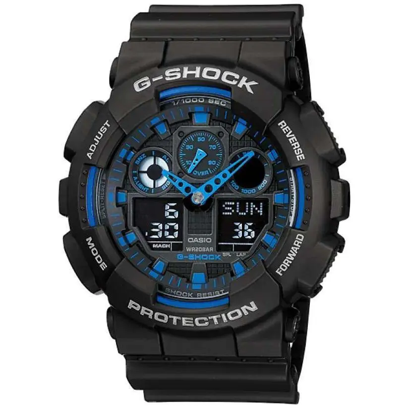 Casio G Shock GA-100-1A2 Black Blue Analogue Digital WR 200M - Black, Blue