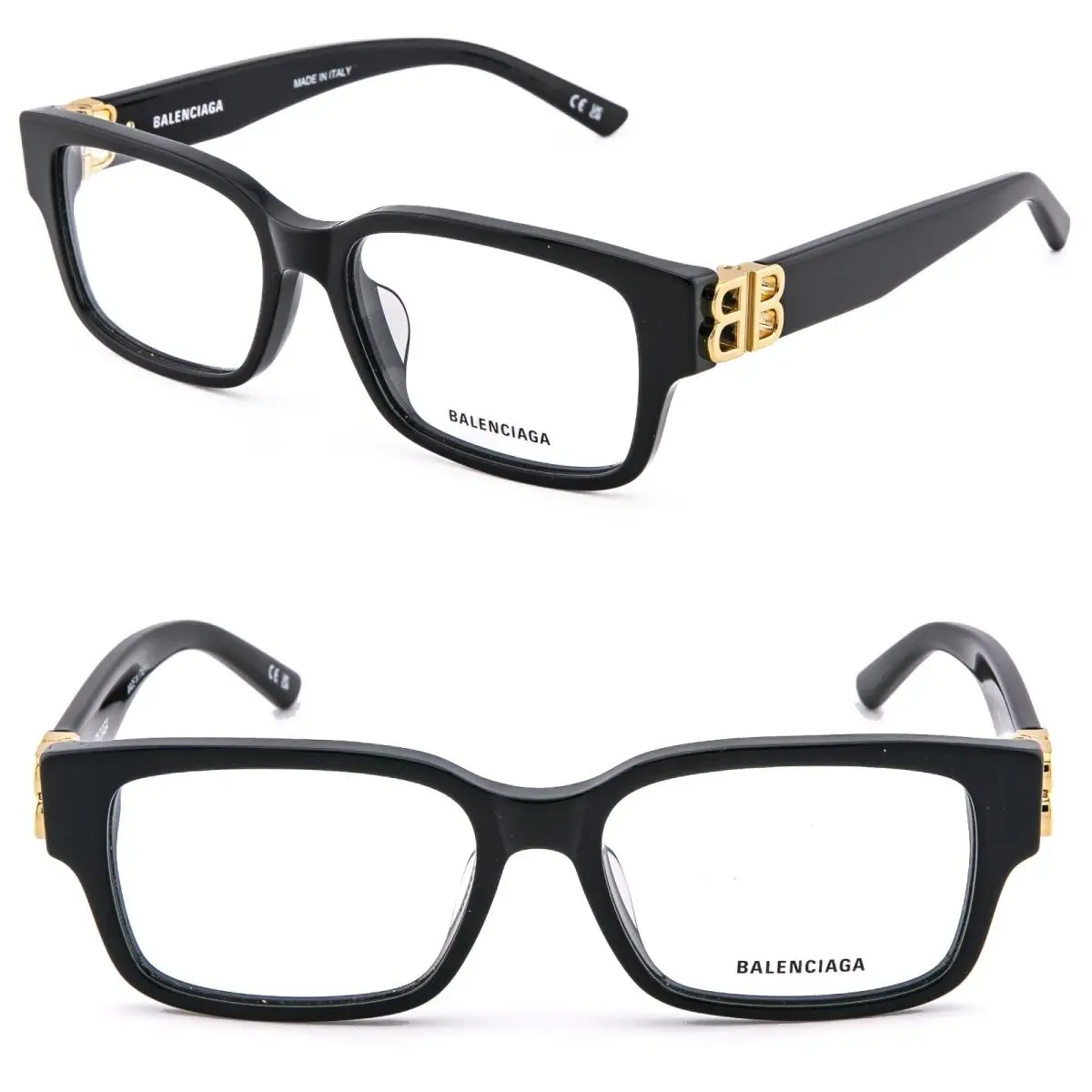 Balenciaga 0105 Black Gold Logo Classic Eyeglasses 54m BB0105O Optical Frame 001