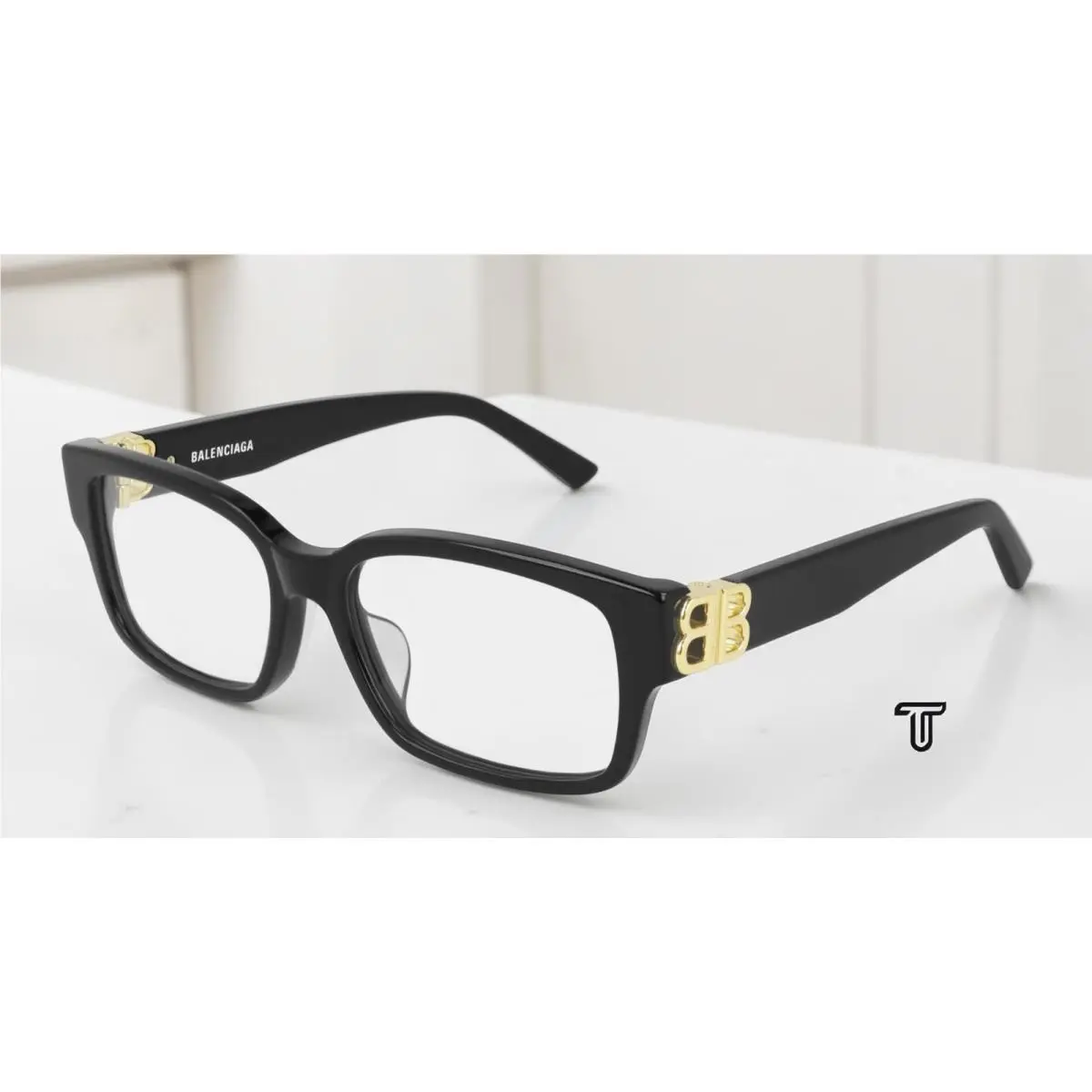 BB0105O 001 Rectangular Squared Black Gold 54 mm Women`s Eyeglasses by Balenciaga
