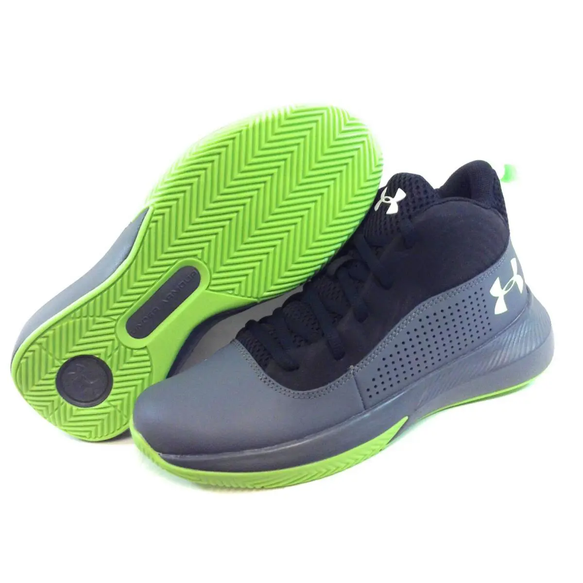 Boys Girls Kids Youth Under Armour UA Lockdown 4 Grey Green Sneakers Shoes - Red