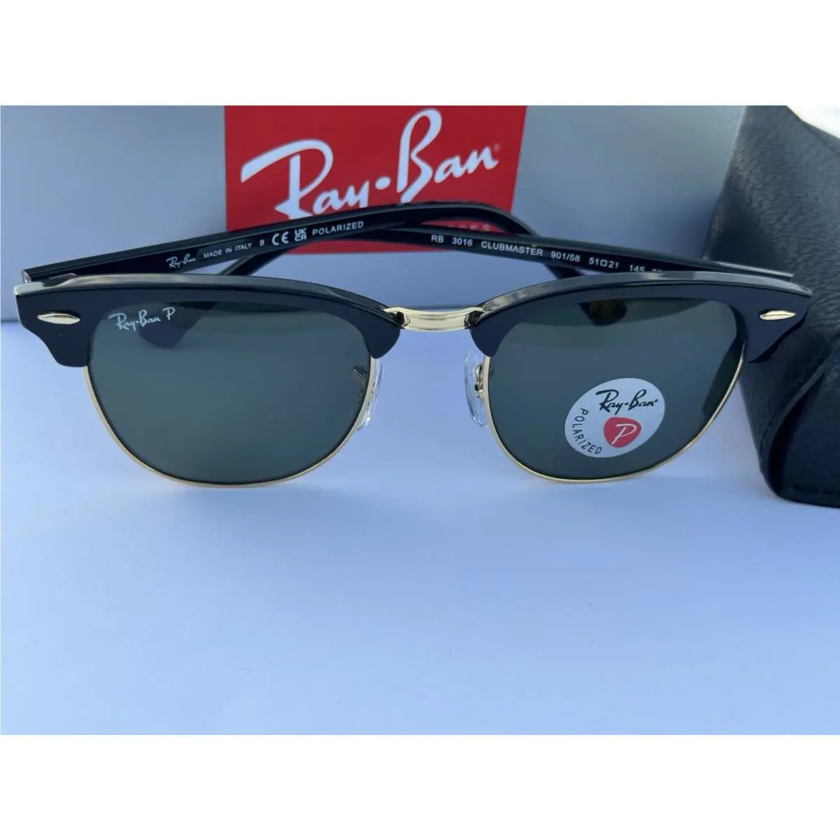 Ray-ban RB3016 901/58 Clubmaster Black Arista Polarized Green G15 Sunglasses