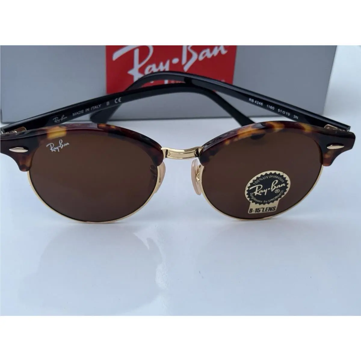 Ray-ban RB4246 1160 Clubround Brown Havana B-15 Brown Sunglasses 51mm