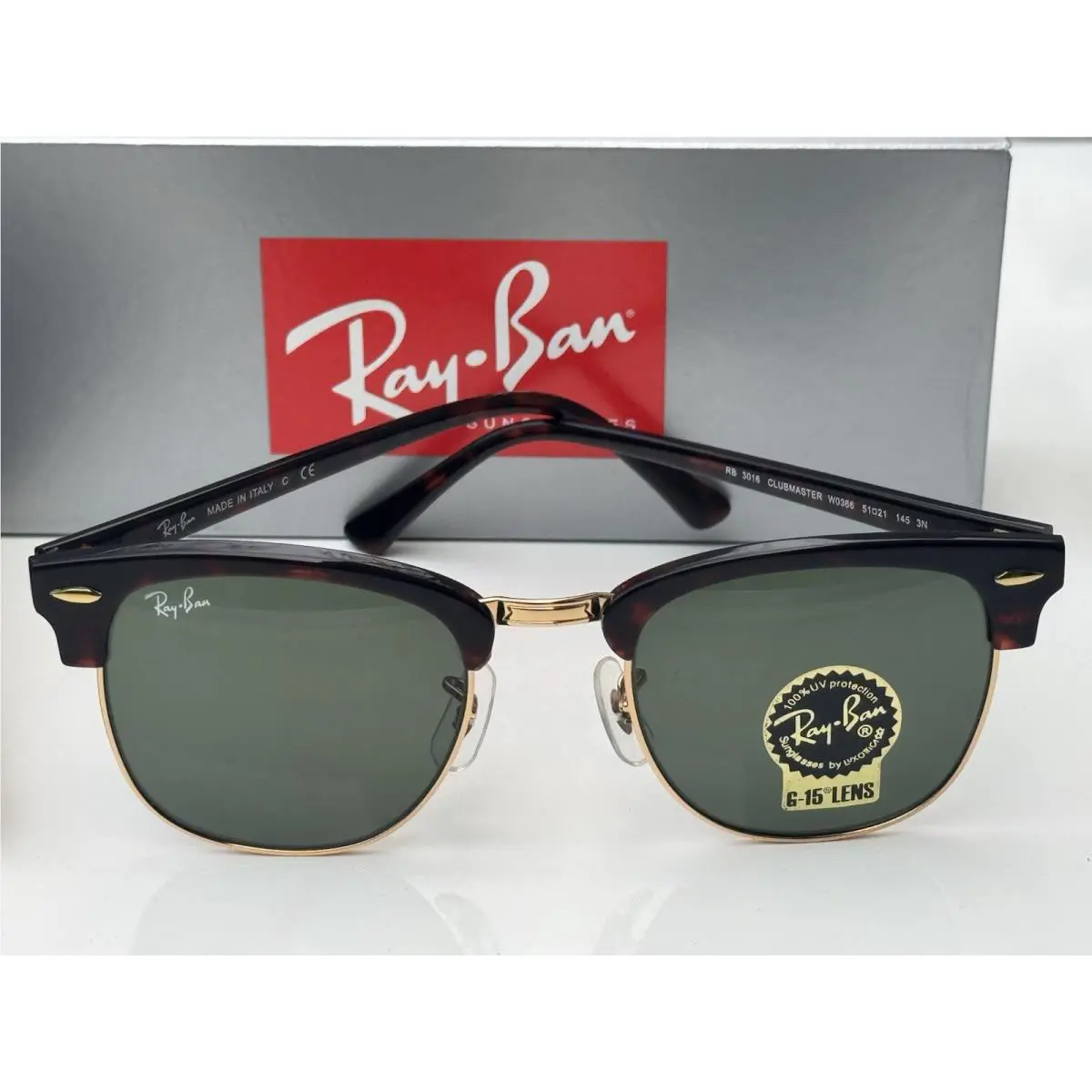 Ray-ban RB3016 W0366 Clubmaster Havana Frame G-15 Green Lenses Sunglasses 51