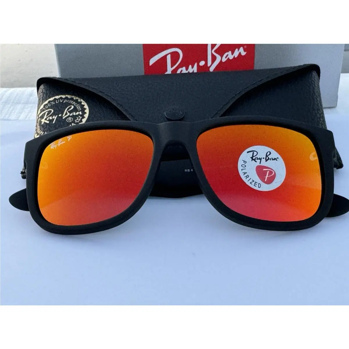 Ray-ban RB4165 622/6Q Justin Matte Black/polarized Orange Mirror Sunglasses