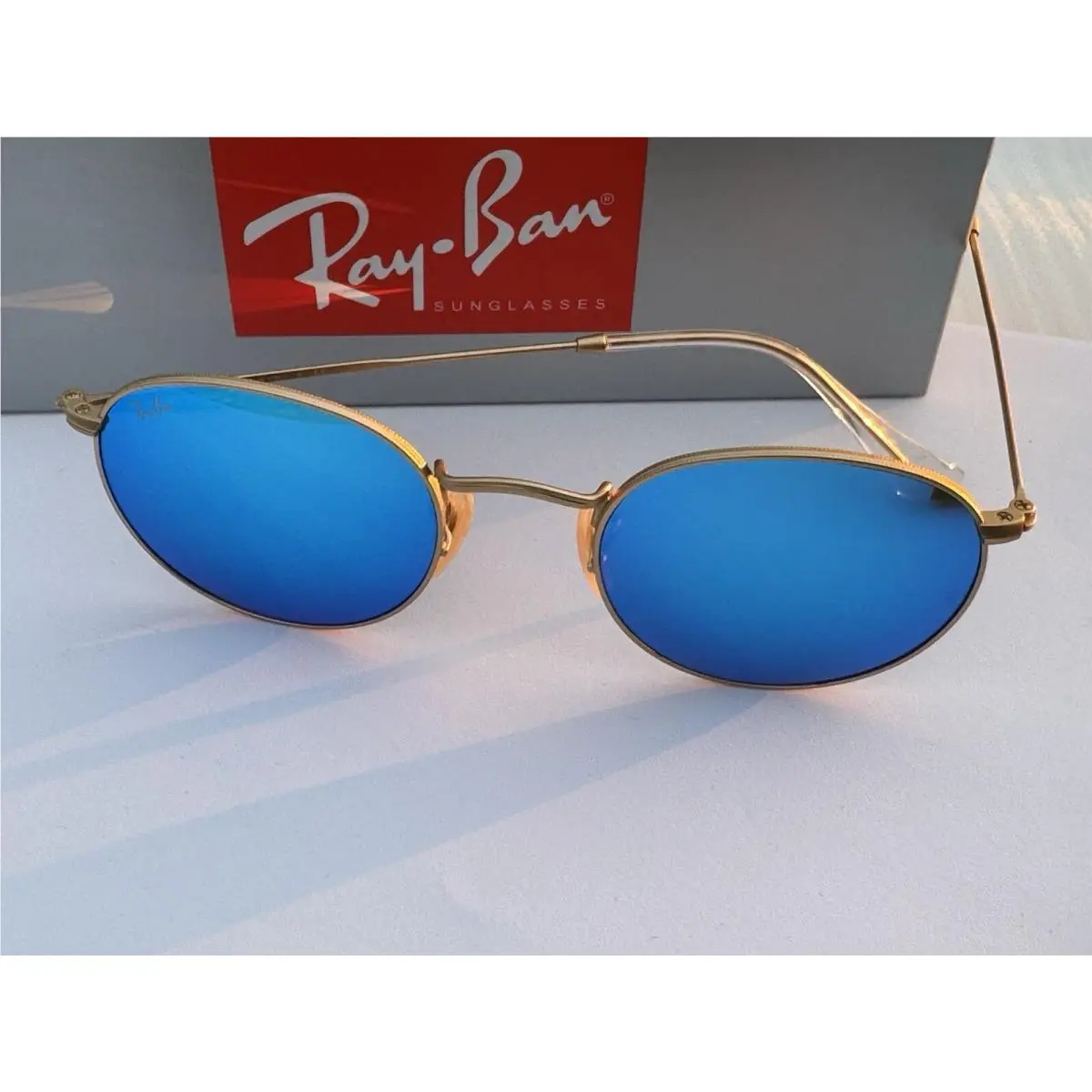 Ray-ban RB3447 112/17 Round Matte Gold Blue Mirror Sunglasses 50mm